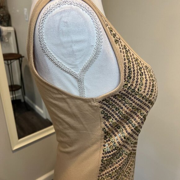 Cache Tan with Gold Sequins Tank Top, Size Small - Picture 9 of 14